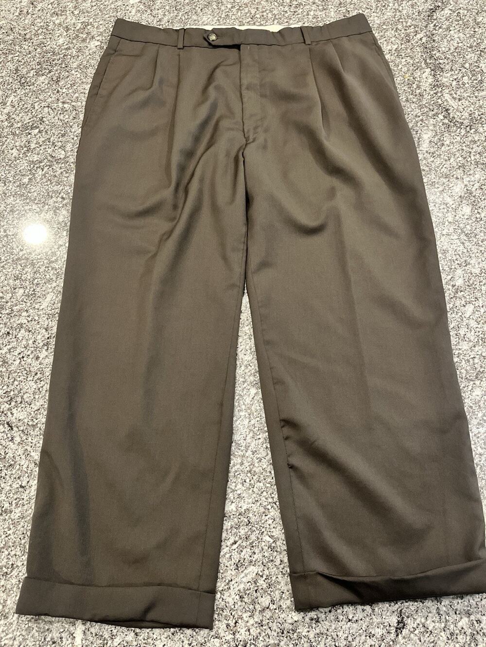 Ballin Men’s Brown Solid Dress Pants Pleated Front Cuffed Slash Pockets 38W A2